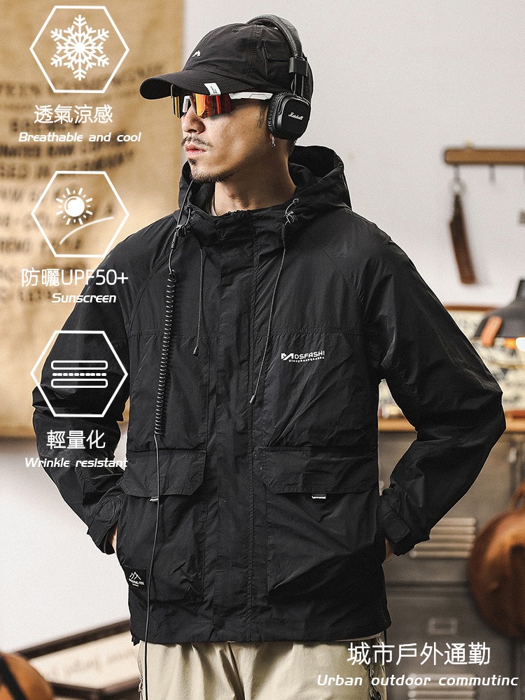 夏季涼感速乾戶外防曬衣男UPF50 防紫外線騎行釣魚男士防曬服外套