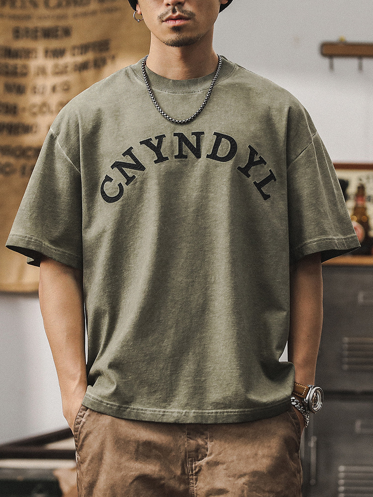 美式復古300g重磅T恤男短袖夏季古著上衣重水洗臟染寬鬆體恤