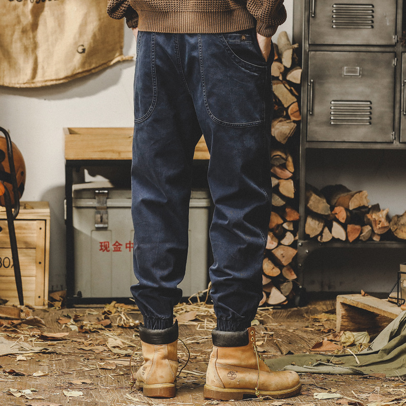 杰雷諾美式復古工裝褲子男秋冬款寬鬆潮牌潮流大碼束腳男士休閒褲