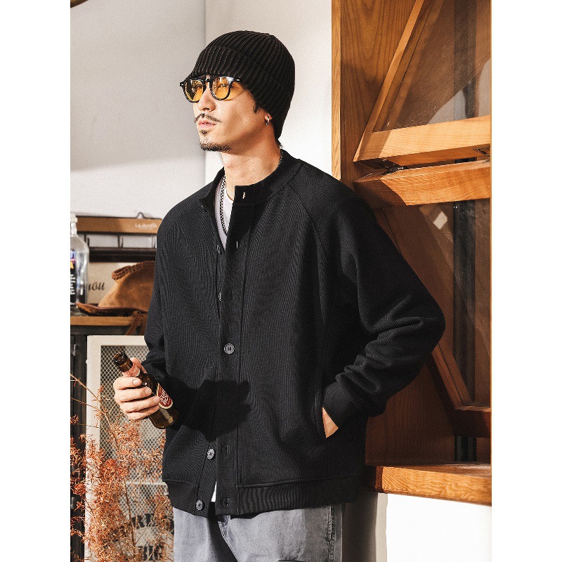 美式復古華夫格開衫衛衣男士外套春秋潮牌2025新款寬鬆休閒上衣