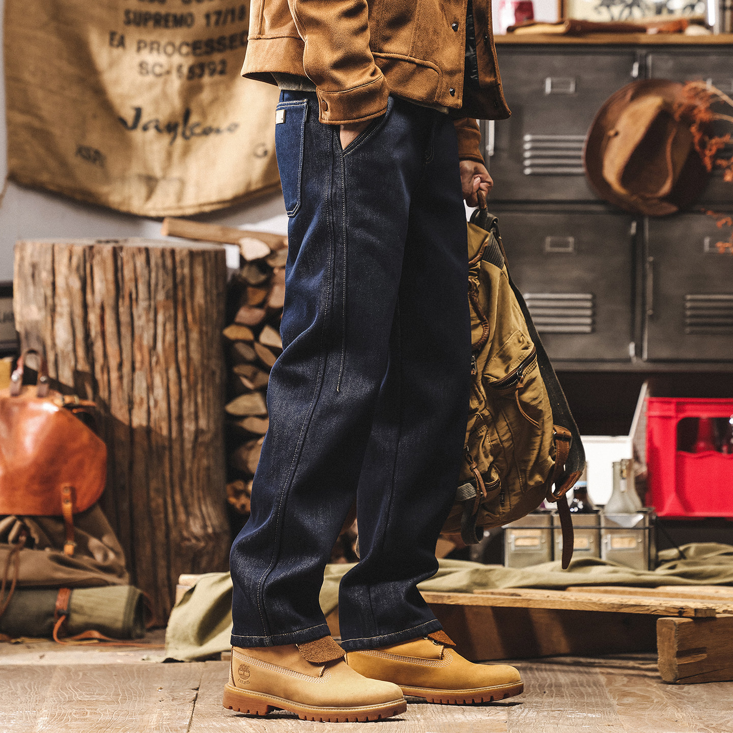 活性染防褪色美式復古加絨牛仔褲男直筒冬季加厚潮牌寬鬆休閒長褲