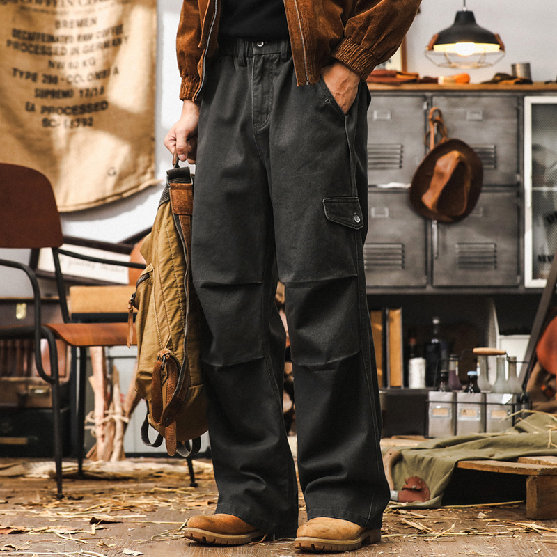 美式工裝褲子男秋季2024新款高街潮流休閒褲男潮牌寬鬆直筒傘兵褲