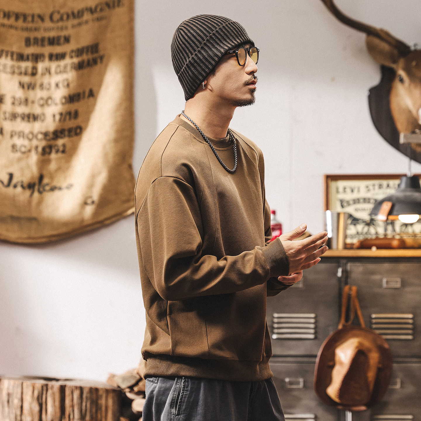 美式復古380g重磅拼接解構衛衣男春秋2025新款寬鬆休閒男士上衣潮