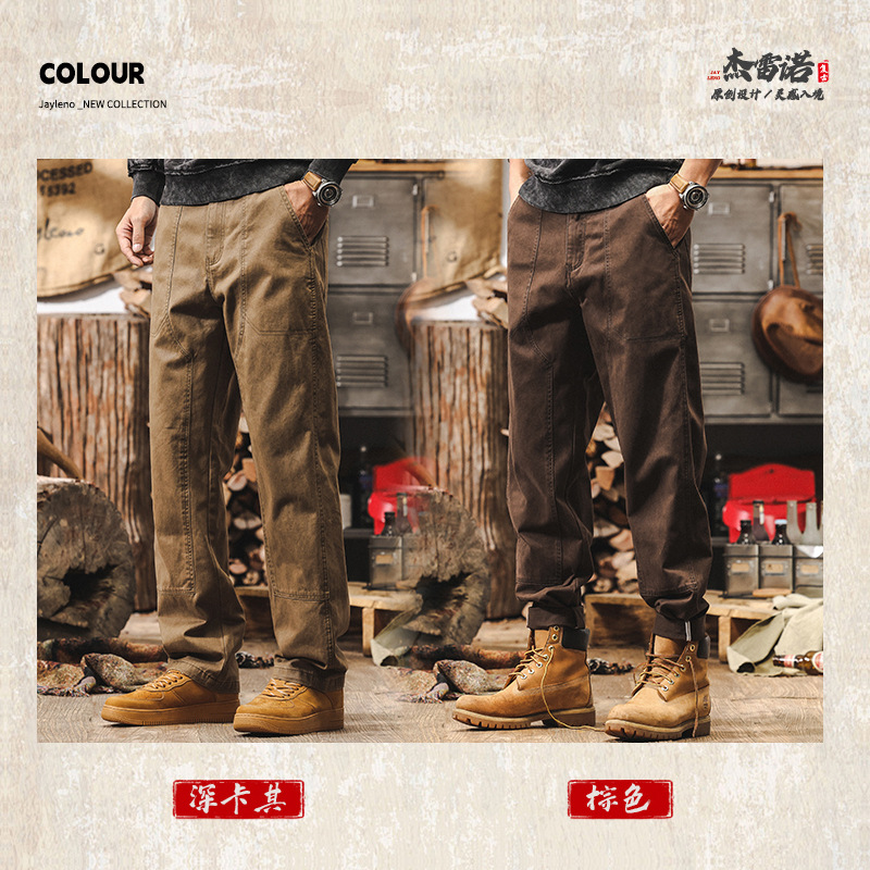 美式復古卡其色工裝褲男2025秋季新款潮牌直筒闊腿長褲男士休閒褲