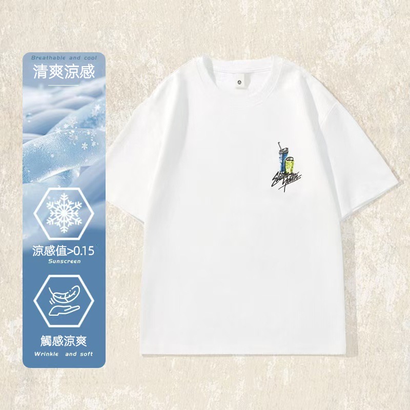 立體漿印40支涼感T恤男2025新款美式復古短袖男夏季寬鬆男士上衣