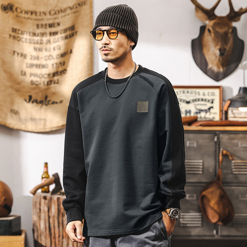 美式復古420g重磅長袖T恤男春季2025新款高級感男士拼接衛衣