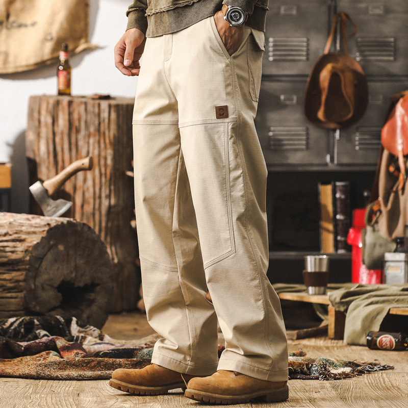 美式復古重磅工裝褲子男秋季2024新款潮牌寬鬆直筒闊腿男士休閒褲