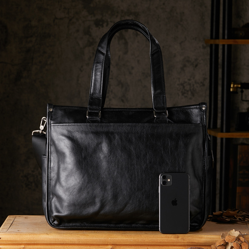 手工真皮男士公文包大容量出差商務包頭層植鞣牛皮休閒手提電腦包