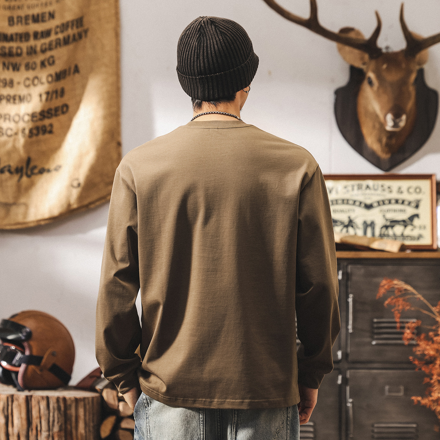 美式復古長袖男t恤春秋2025新款印第安納部落寬鬆休閒上衣純棉T男