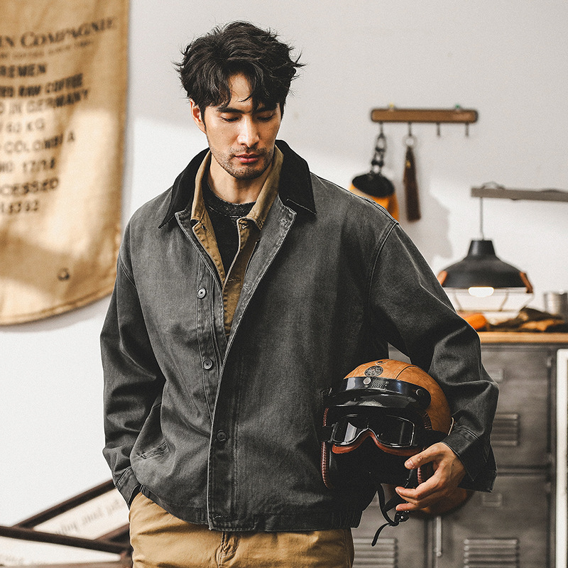 傑雷諾美式複古工裝外套男秋季寬松水洗潮牌古著硬漢底特律夾克男