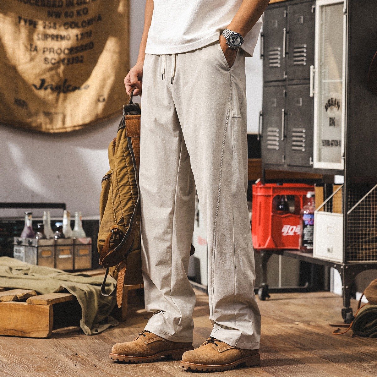 冰絲涼感褲子男夏季薄款戶外徒步速幹長褲美式潮牌寬鬆男士休閒褲