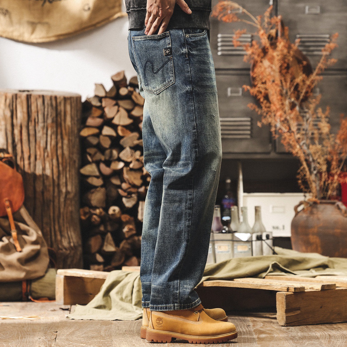 美式復古做舊水洗牛仔褲男款春季潮牌休閒褲子男潮流寬鬆直筒長褲