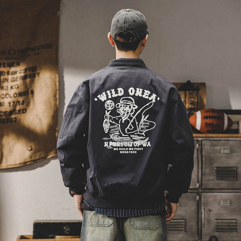 美式復古工裝夾克男潮牌寬鬆大碼棒球服飛行員外套男秋冬款