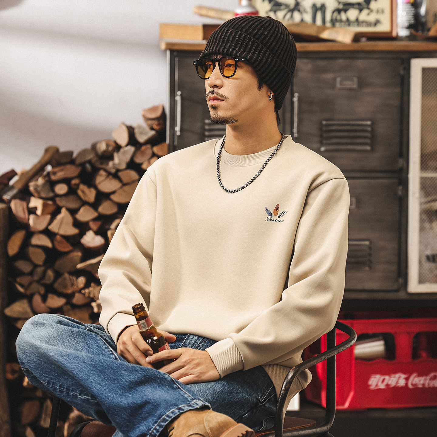 美式復古360g重磅衛衣男春秋新款潮牌寬鬆上衣男潮流印花T恤男款