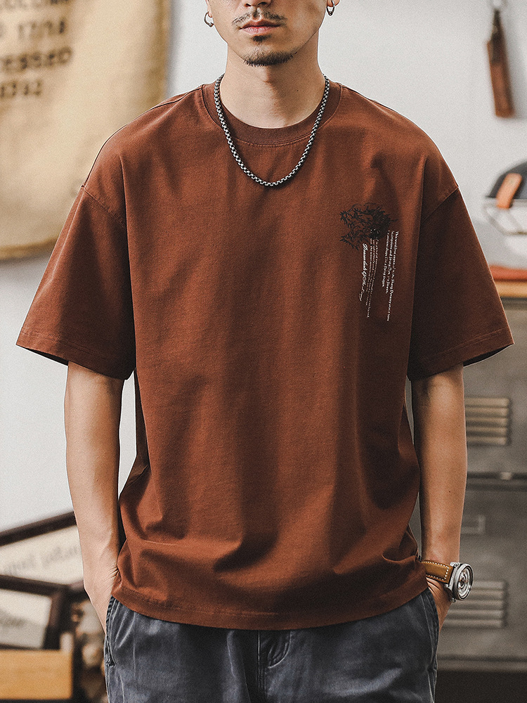 中國民族風重磅寬鬆男士T恤短袖男款夏季大碼男裝半袖體恤男