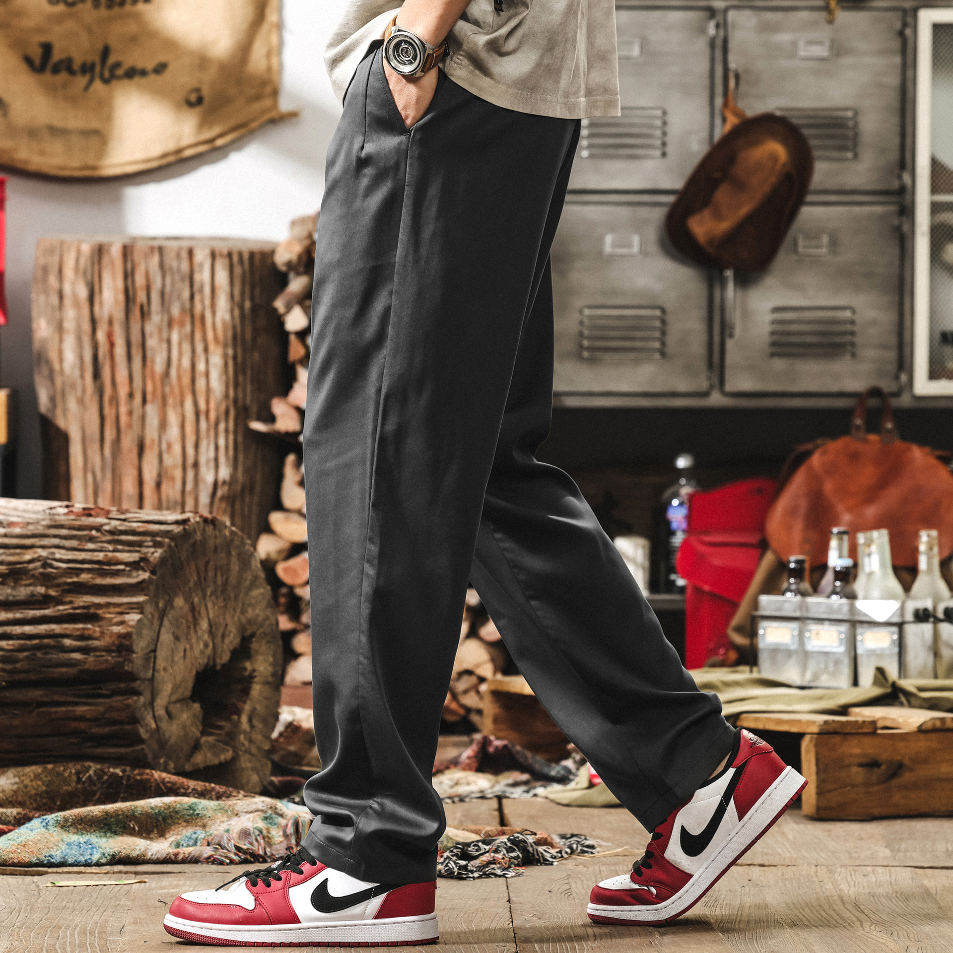 萊賽爾天絲垂感褲子男夏季薄款潮牌輕商務簡約長褲直筒男士休閒褲