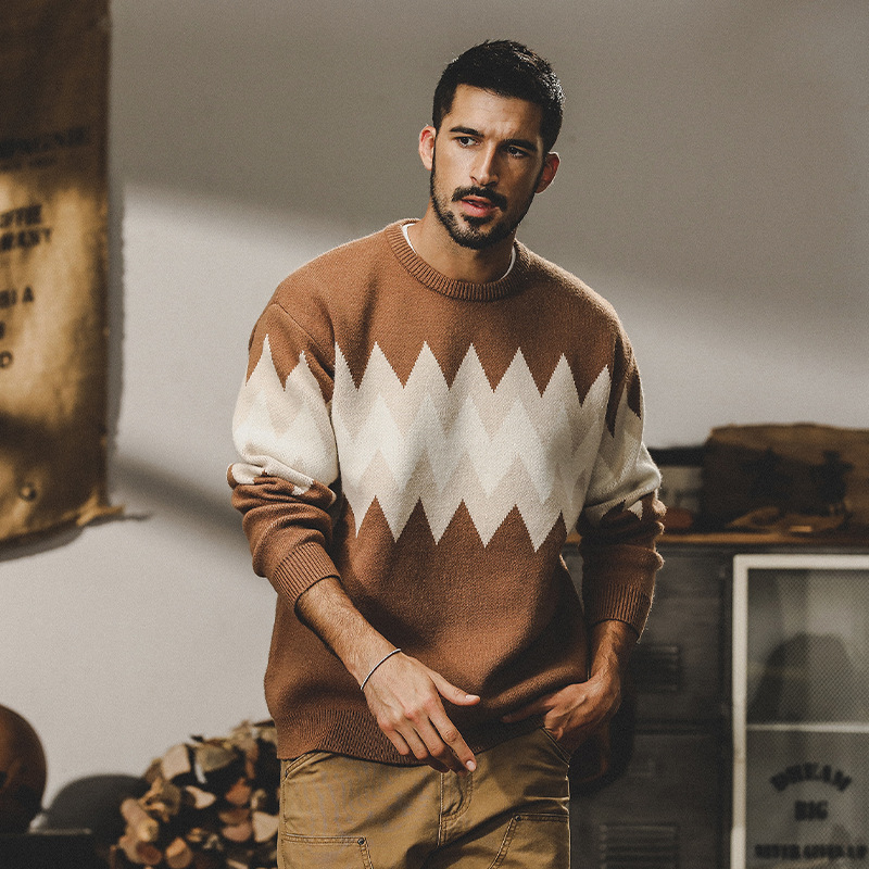 美式復古重磅安迪絨毛衣男冬季寬鬆潮牌民族風古著加厚針織衫外套