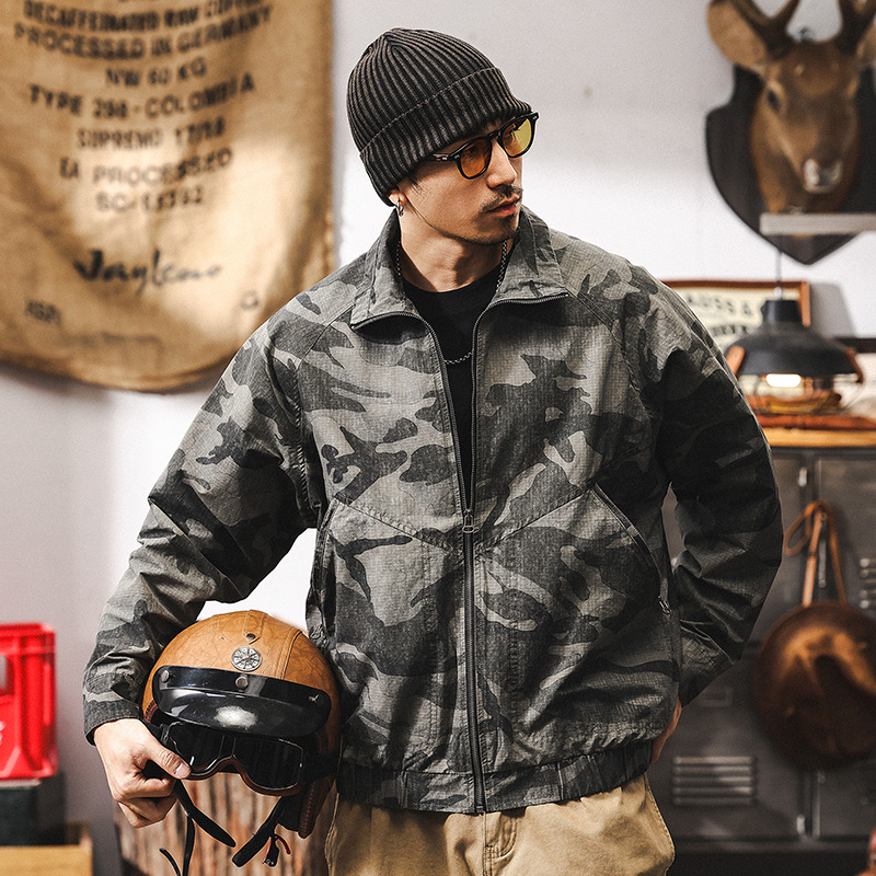 美式復古工裝迷彩夾克男秋季新款潮流痞帥寬鬆短款飛行外套男春秋