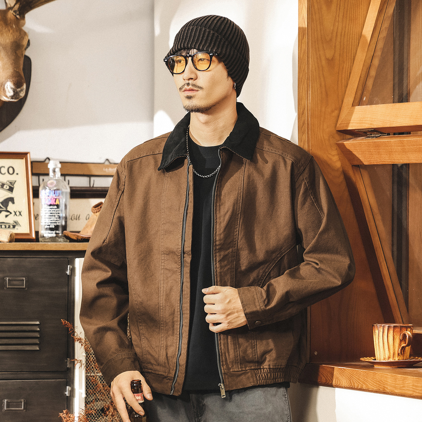 美拉德復古工裝夾克男春秋2025新款美式獵裝潮牌秋季寬鬆休閒外套