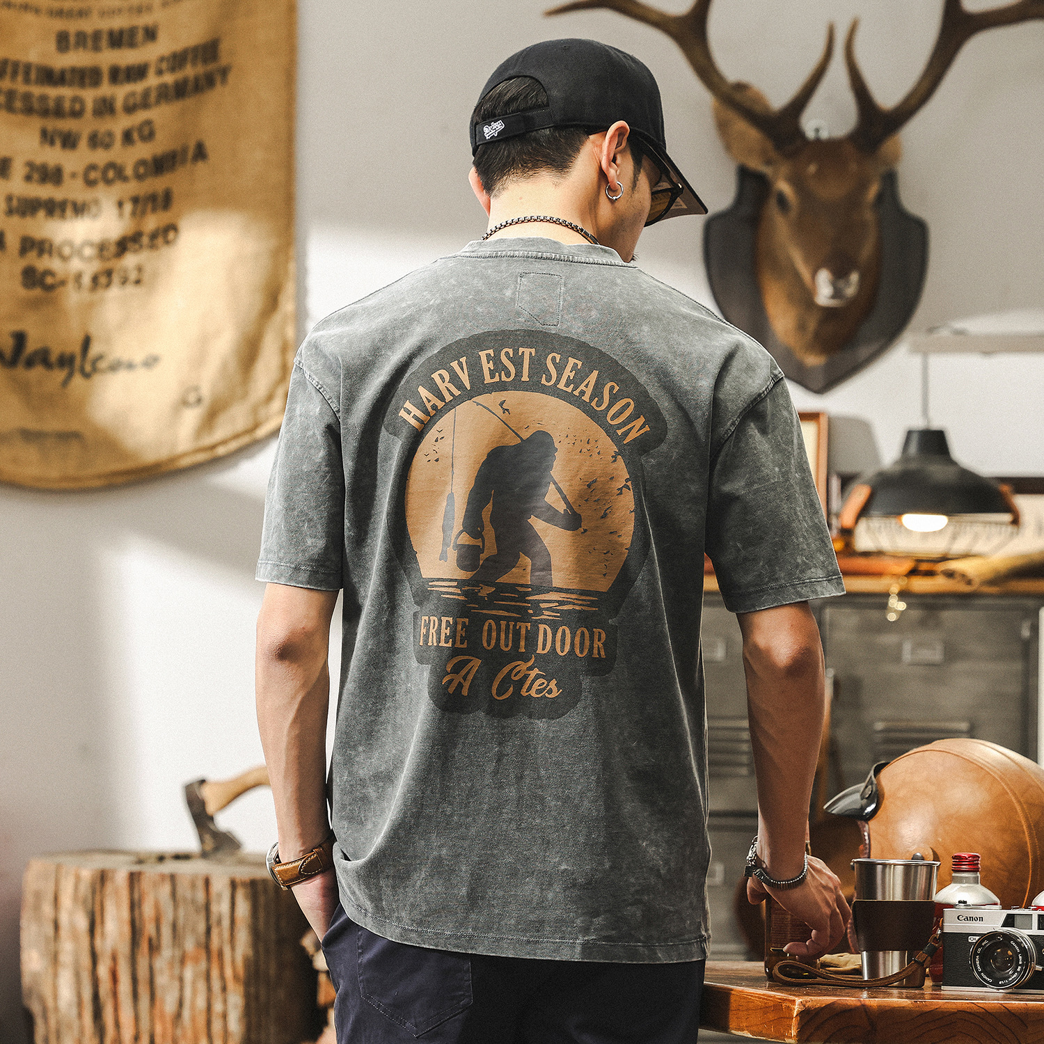 美式復古做舊水洗短袖夏季男士T恤2025新款潮牌寬鬆印花衣服