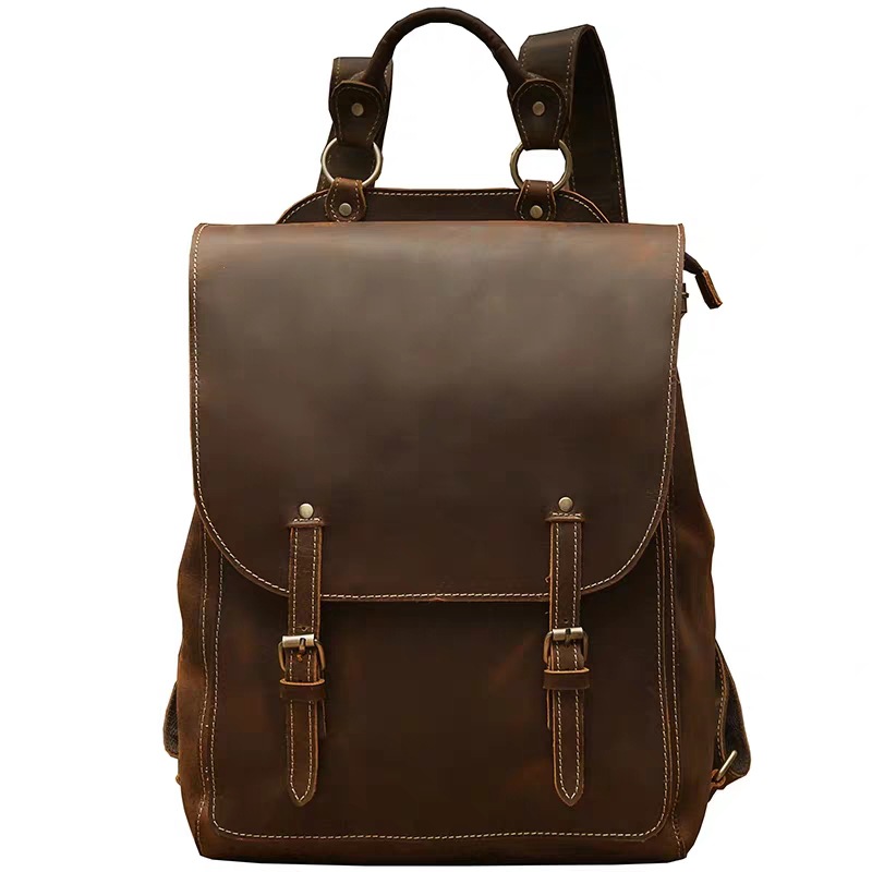 手工真皮日韓雙肩包男青年雙肩背包牛皮個性旅行電腦包潮牌男包包