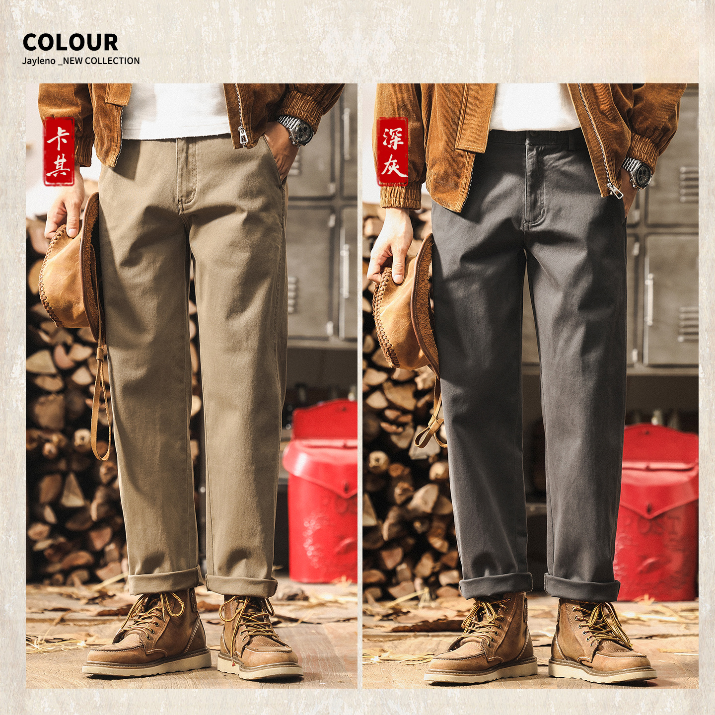 美式工裝復古卡其色褲子男款秋季潮牌寬鬆直筒新款簡約男士休閒褲