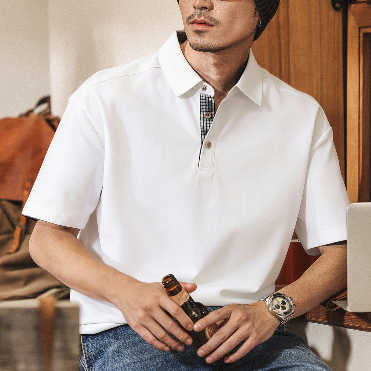 美式復古男士Polo短袖男士T恤夏季2026新款潮牌寬鬆亨利衫男