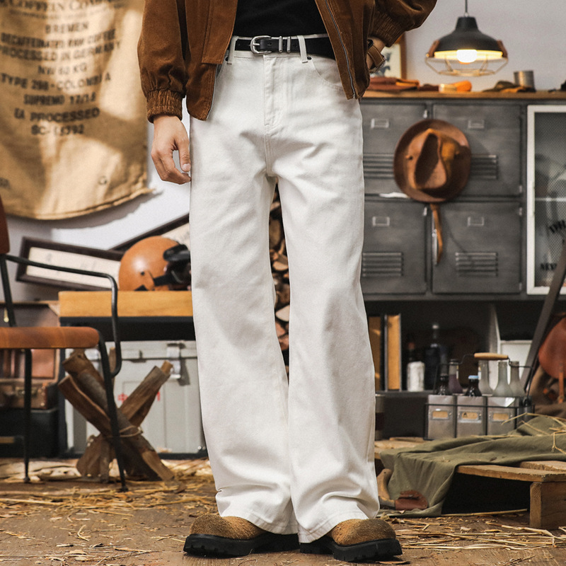 杰雷諾白色牛仔褲男直筒2024新款潮牌闊腿休閒褲秋季美式褲子男款