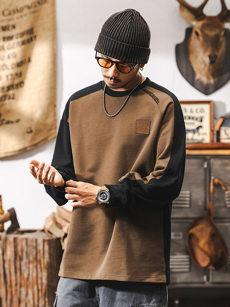 美式復古420g重磅長袖T恤男春季2025新款高級感男士拼接衛衣