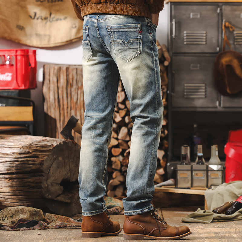 美式復古做舊水洗牛仔褲2025新款男士褲子秋季潮牌直筒潮流休閒褲