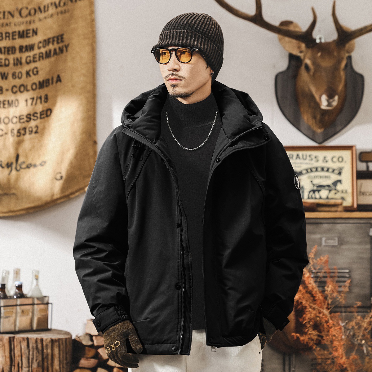 美式復古90鴨絨工裝羽絨服男冬季潮牌新款戶外連帽加厚保暖外套男