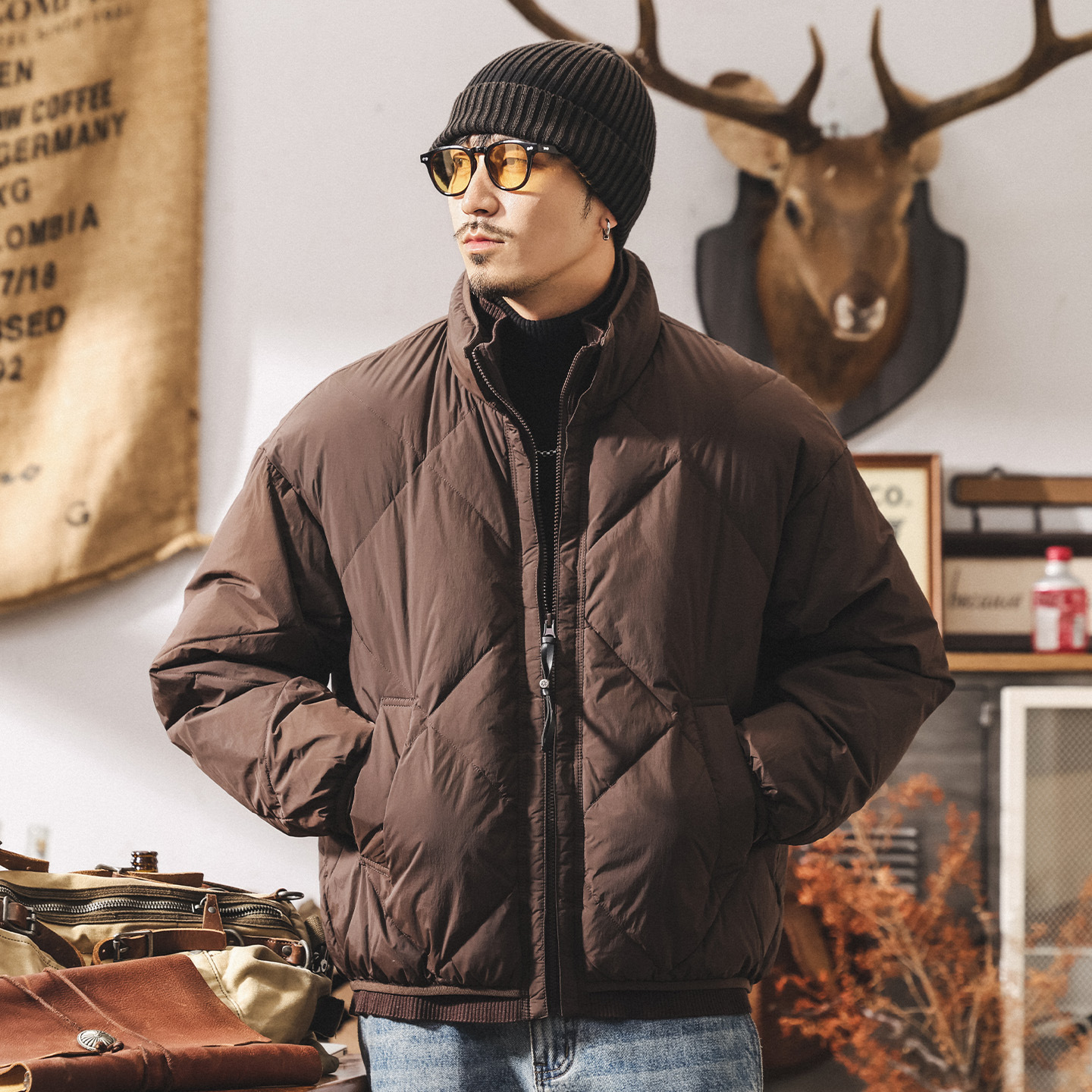 美式復古假兩件羽絨服男冬季90%純白鴨絨男士麵包服禦寒保暖外套