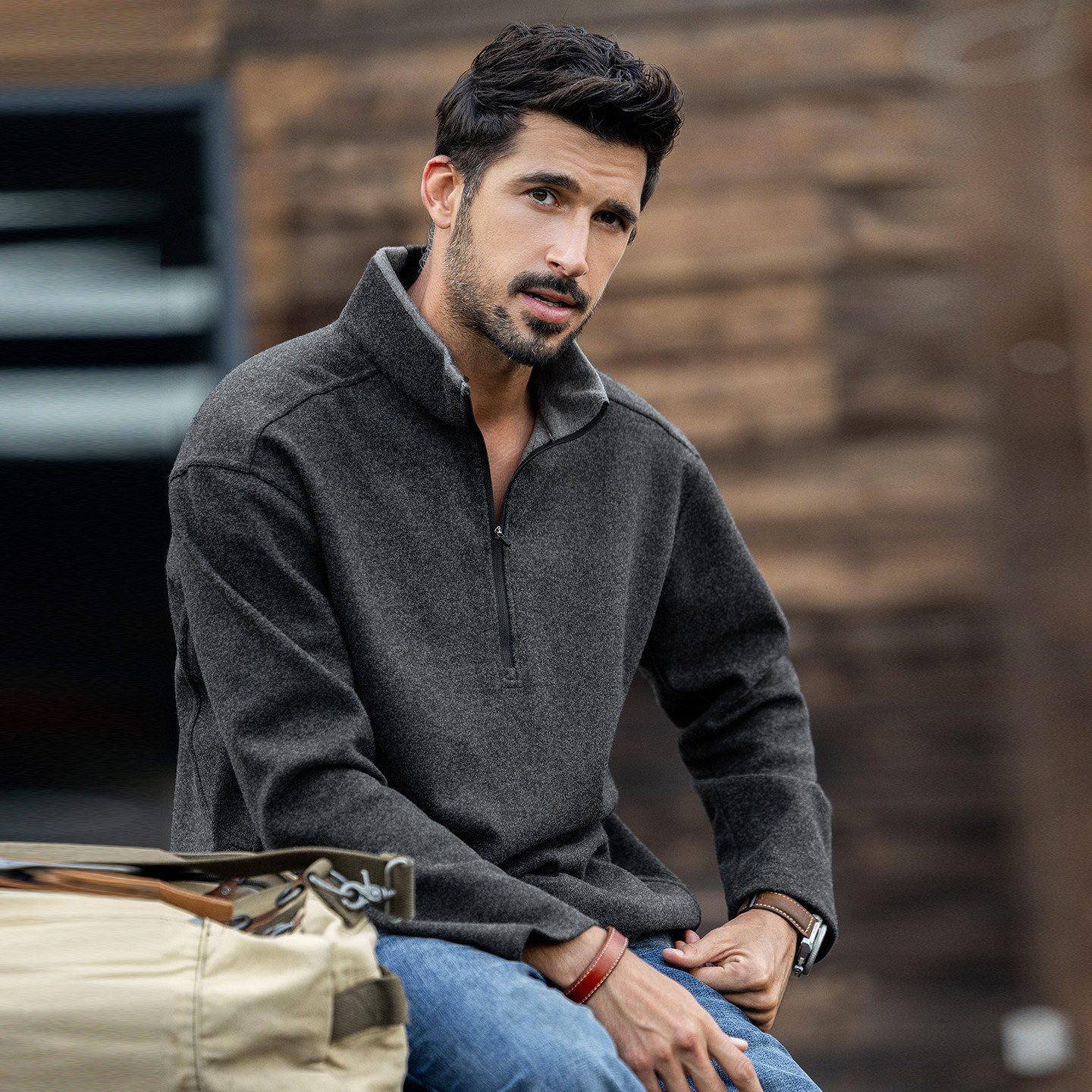 美式復古重磅加厚半拉鍊長袖T恤男春季潮牌寬鬆重磅衛衣男士上衣