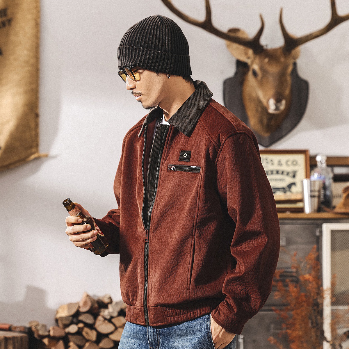 美式復古絨感工裝夾克男春秋新款重磅硬漢阿美咔嘰外套男士秋冬款