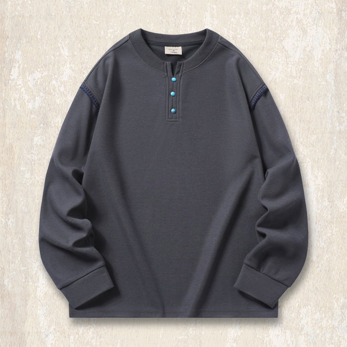 美式復古亨利領衛衣男春秋新款潮流設計感長袖男t恤寬鬆休閒上衣