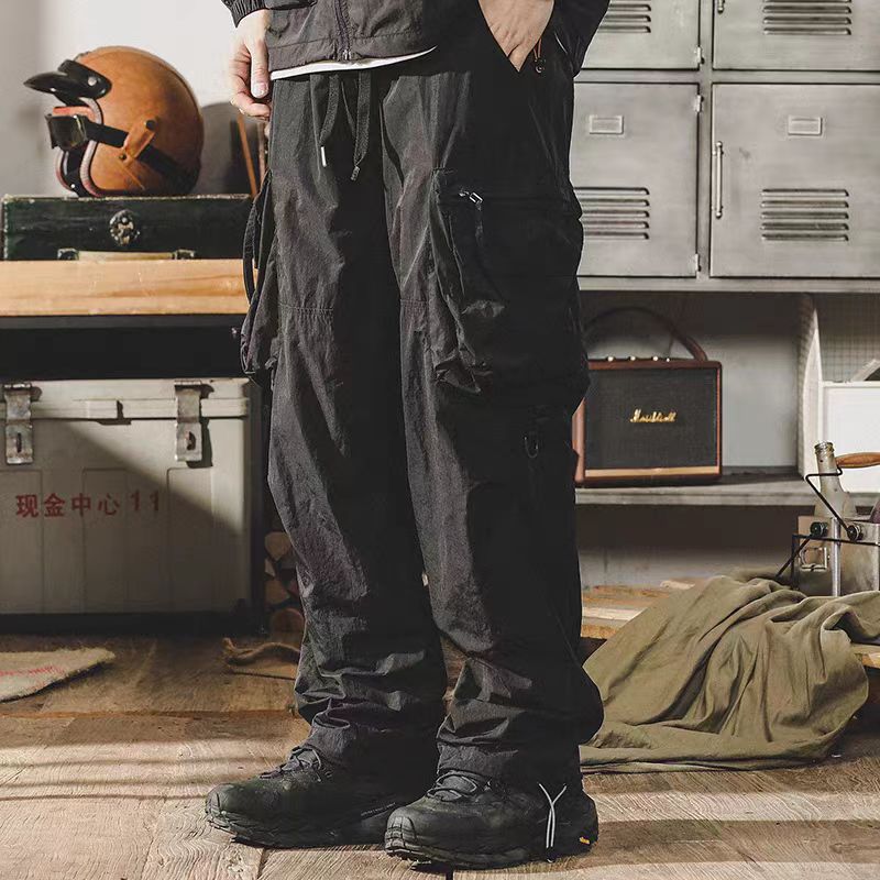 美式軍綠色工裝褲子男寬鬆直筒男士休閒褲山系速乾戶外機能衝鋒褲