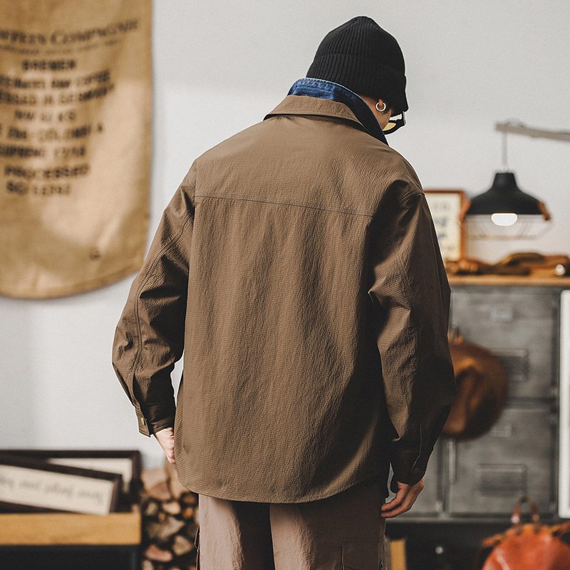 美式復古高級感戶外襯衫男長袖春季輕防水獵裝教練戰術夾克外套男