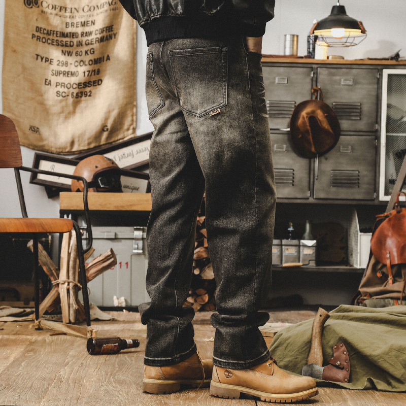 美式複古阿美咔叽牛仔褲男寬松直筒高街褲子男做舊水洗秋季休閑褲