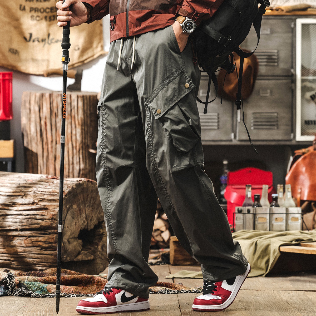 美式復古休閒褲男士夏季薄款卡其色長褲子寬鬆直筒新款傘兵工裝褲