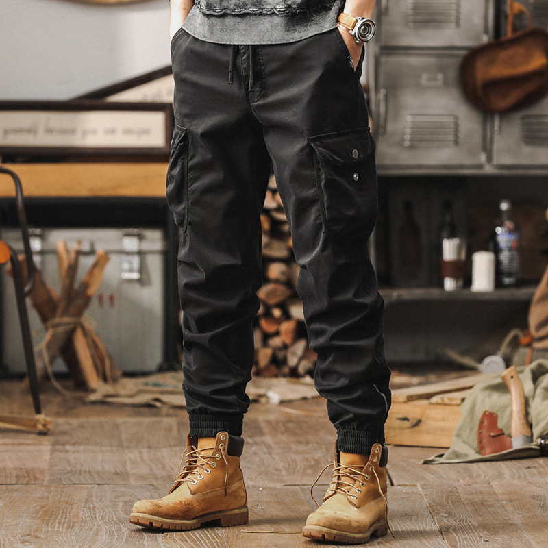 美式復古秋季工裝褲子男2024新款寬鬆休閒褲戶外機能戰術束腳褲男