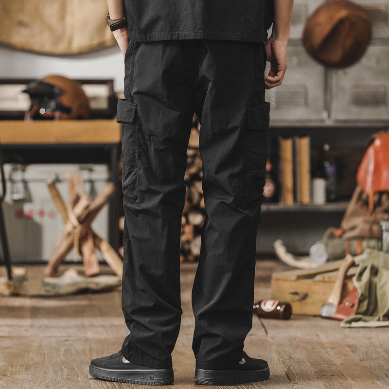 春季新款黑色工裝褲子男春季美式直筒休閒褲男戶外戰術機能衝鋒褲