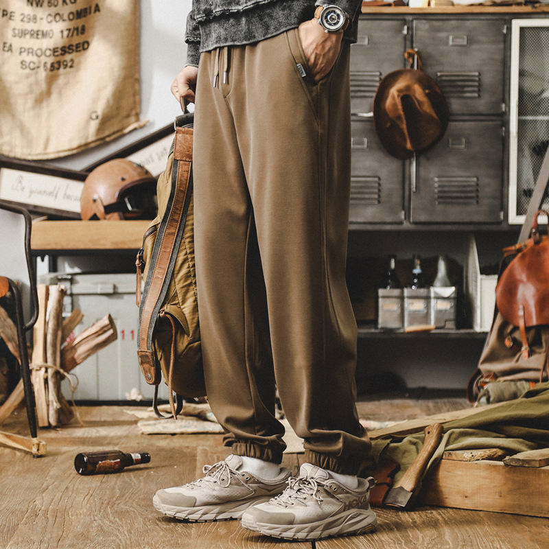 杰雷諾美式復古重磅衛褲男秋季潮牌男士休閒長褲寬鬆卡其色褲子男