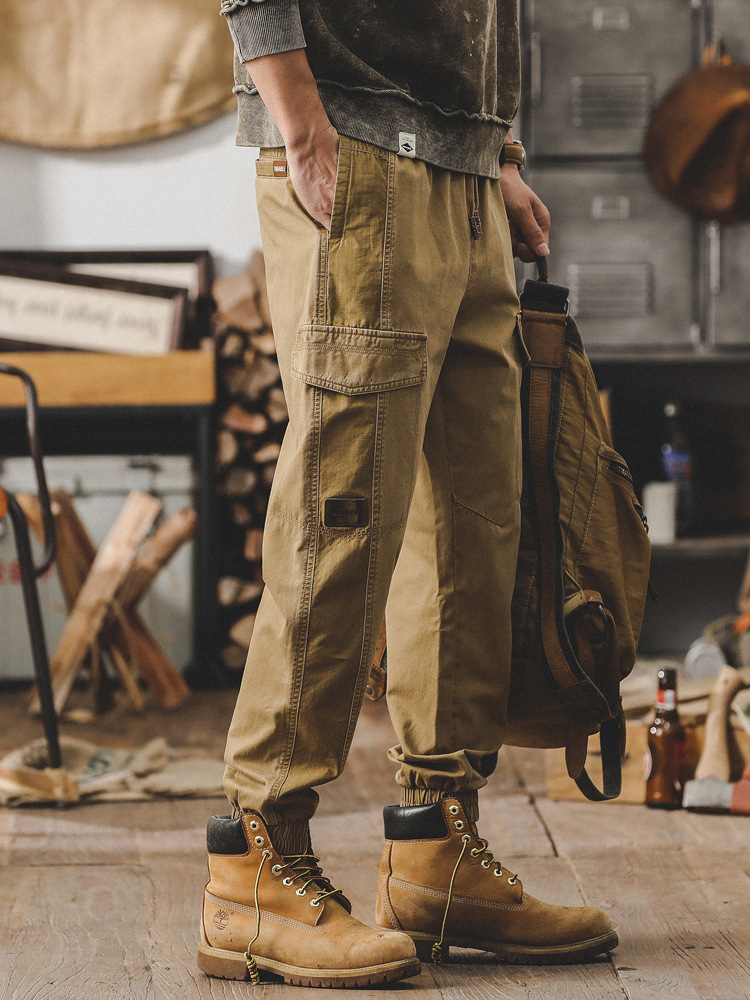 春季新款工裝褲子男寬鬆直筒男士休閒褲痞帥男褲子潮牌束腳哈倫褲