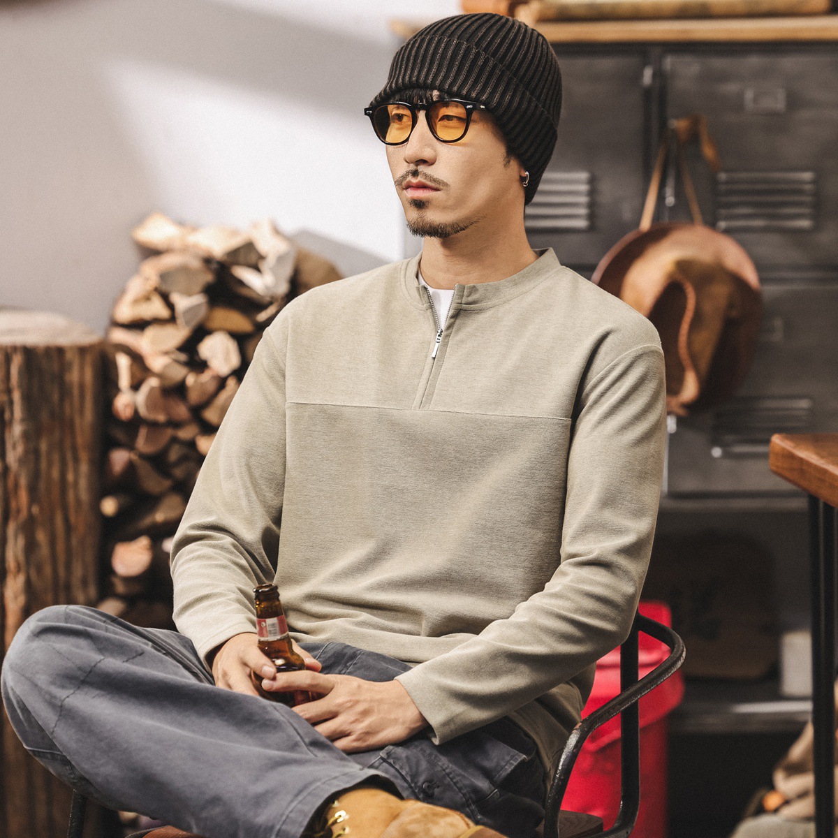 美拉德復古320g重磅假兩件衛衣男秋季新款萊賽爾寬鬆長袖男士上衣