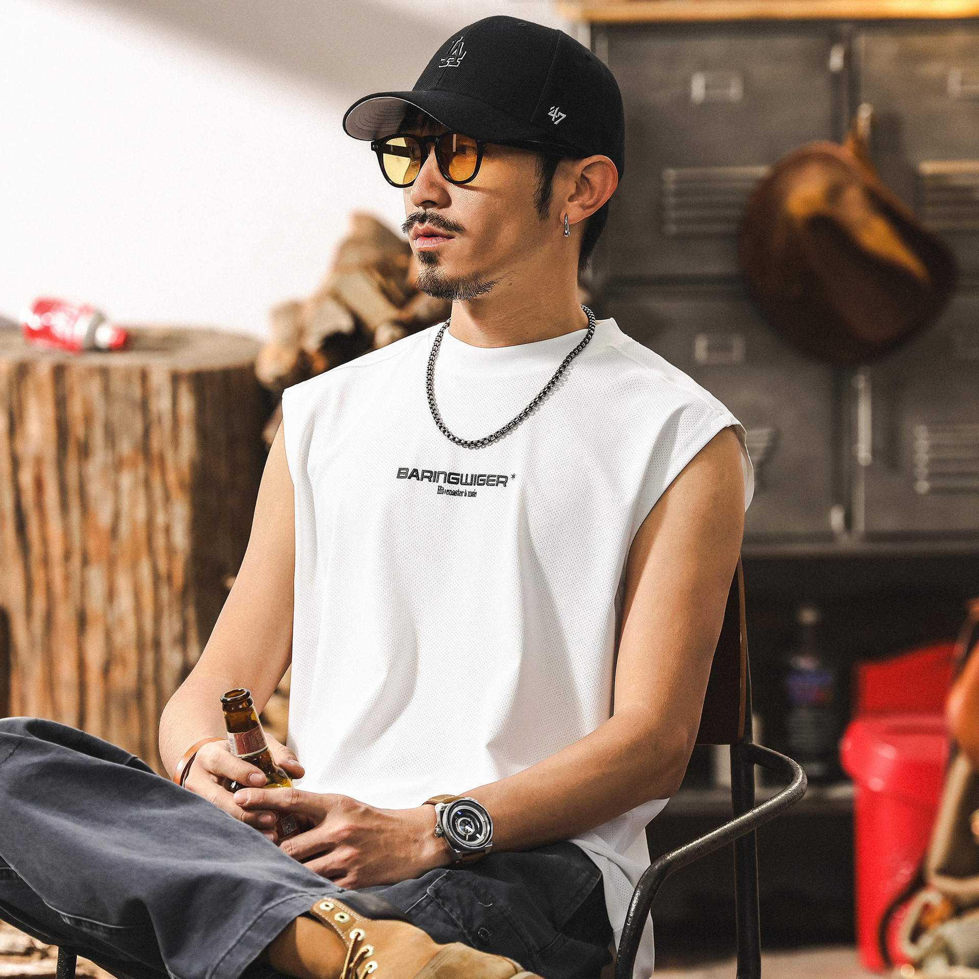 冰絲網眼涼感健身背心男夏季籃球坎肩運動上衣寬鬆潮牌無袖T恤男