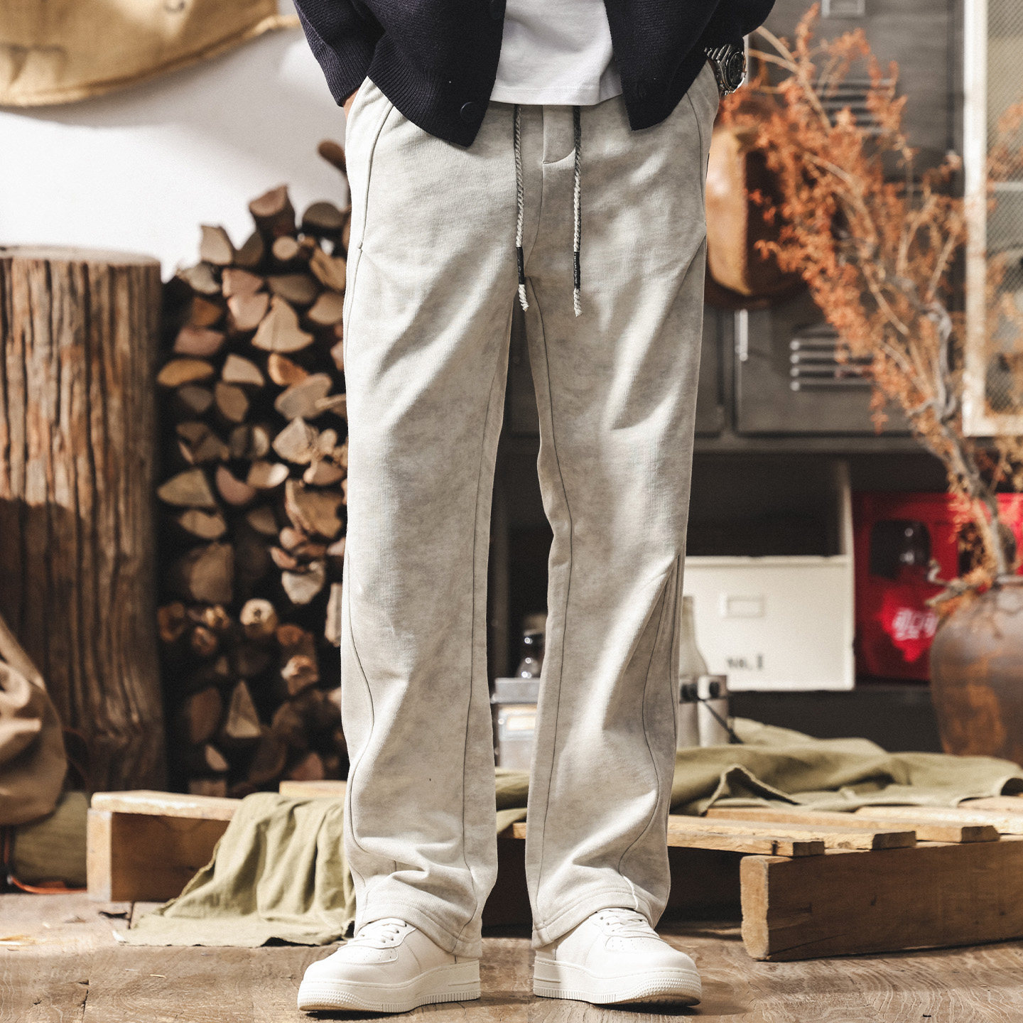 美式復古重磅扎染髒髒褲子男春季新款潮流直筒運動衛褲寬鬆休閒褲