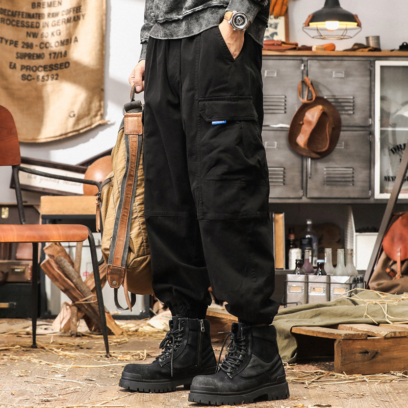 美式復古工裝褲男款秋季潮牌寬鬆休閒長褲2024新款戶外黑色褲子男