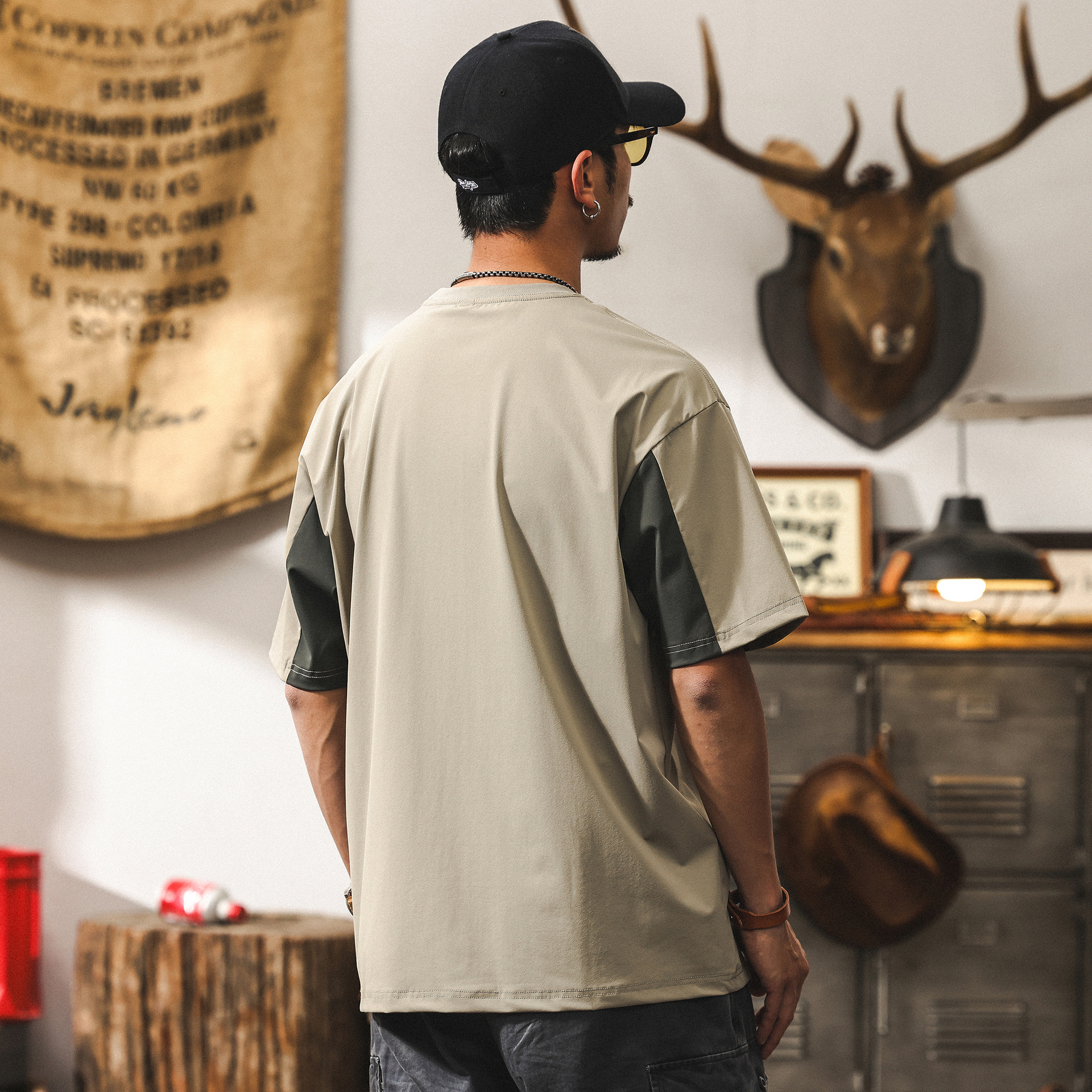 【涼感科技】冰絲薄款免燙速幹短袖T恤男夏季潮牌撞色寬鬆上衣男