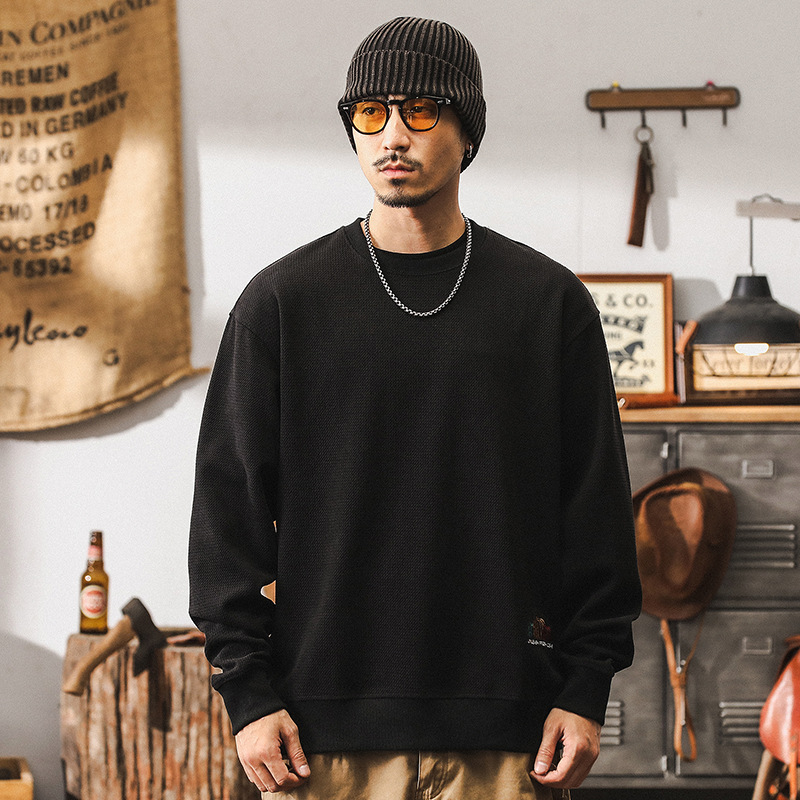 美式復古430g重磅衛衣男秋冬款寬鬆大碼2024新款潮牌刺繡針織衫男