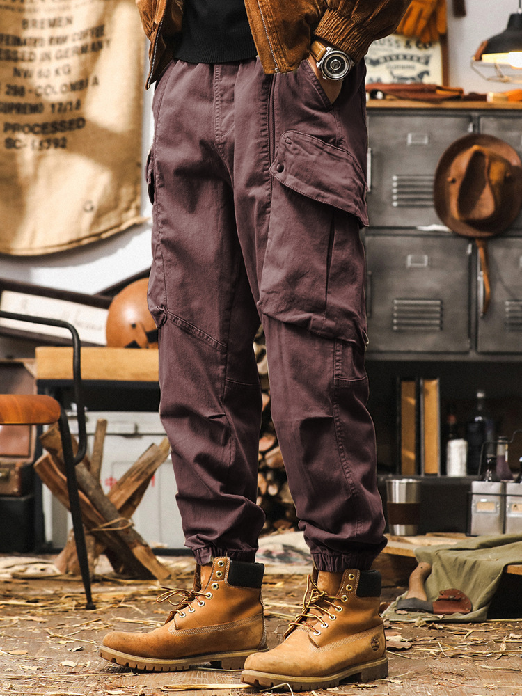美式復古卡其色工裝褲子男秋季潮牌城市戶外通勤寬鬆大口袋休閒褲